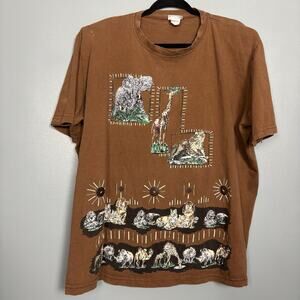 Vintage 90’s BASIC EDITION Women’s Short Sleeve Animal Kingdom Family Shirt Fade